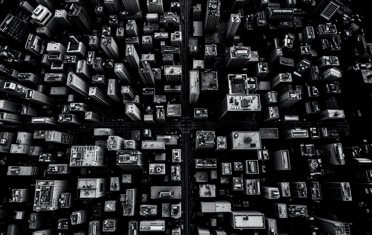 Inverted aerial view of cityscape