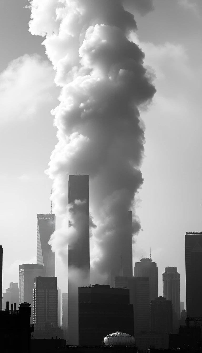 Tower emerging from clouds