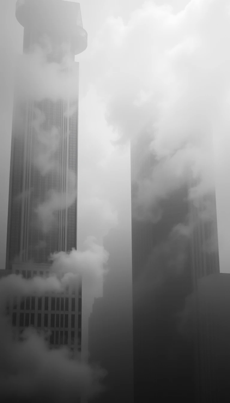 Tower emerging from clouds