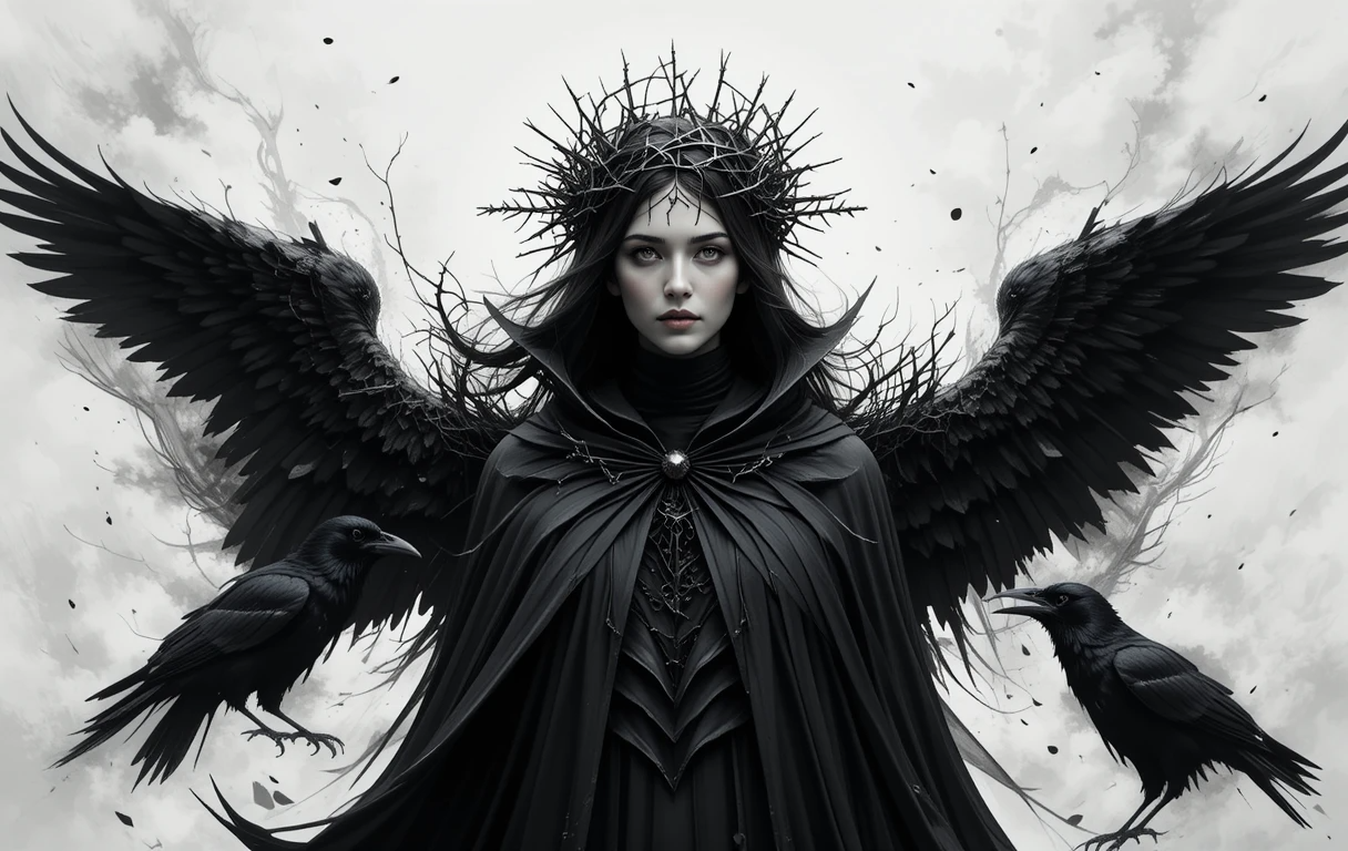 Woman with thorn crown and ravens