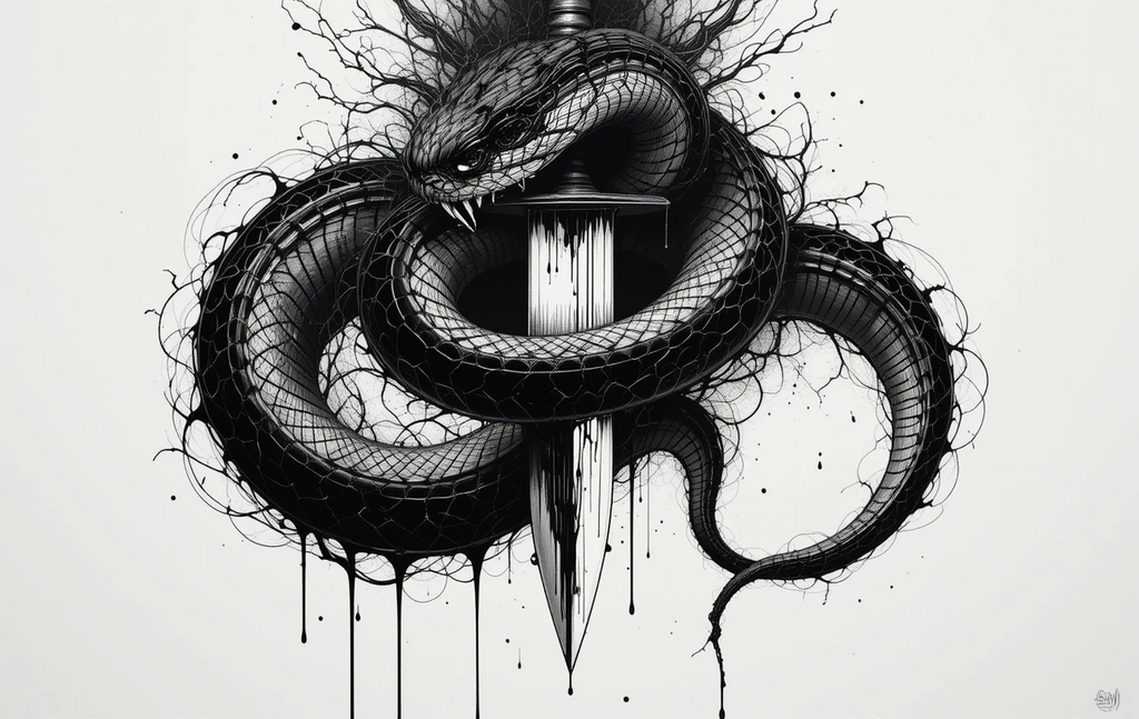 Snake and Sword Tattoo Style Gothic Art Print
