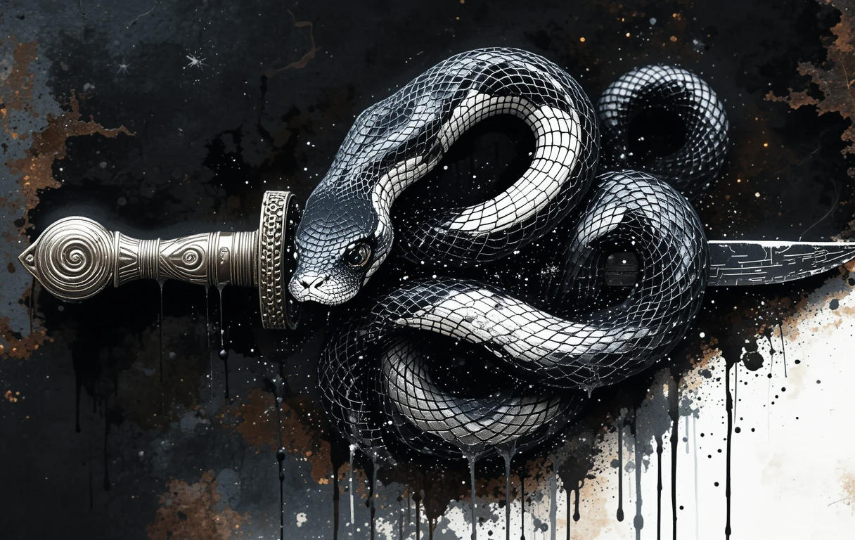 Snake and Sword Tattoo Style Gothic Art Print