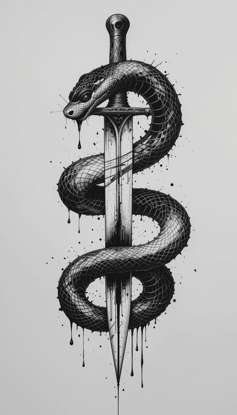 Snake and Sword Tattoo Style Gothic Art Print