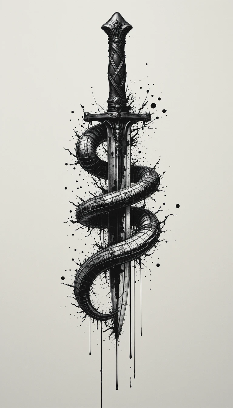 Snake and Sword Tattoo Style Gothic Art Print