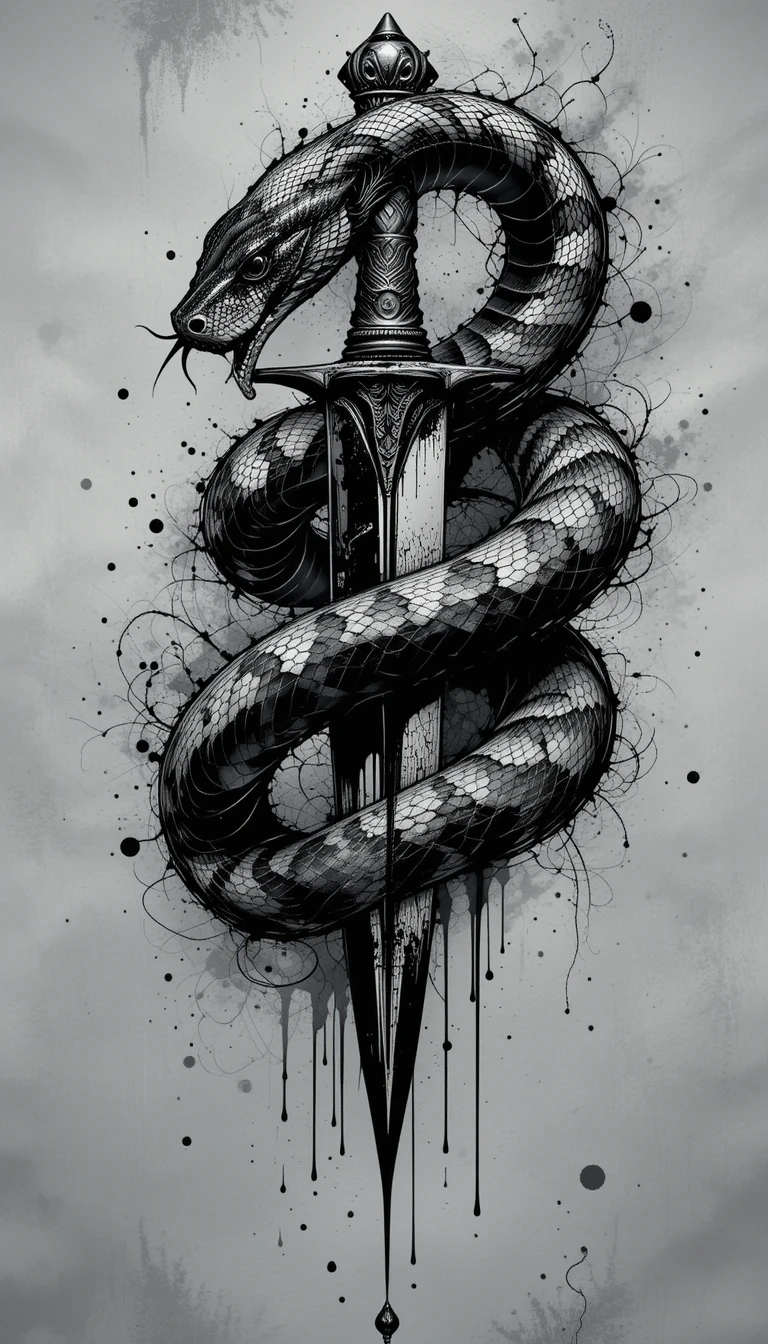 Snake and Sword Tattoo Style Gothic Art Print