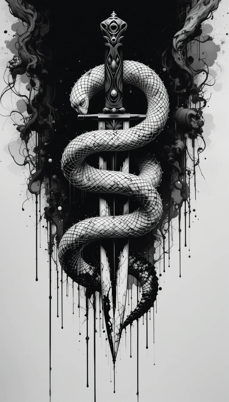 Snake and Sword Tattoo Style Gothic Art Print