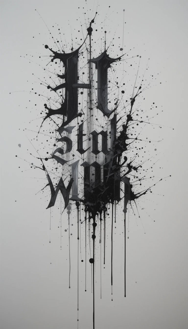 Bold Gothic Text with Abstract Splatter Wall Art