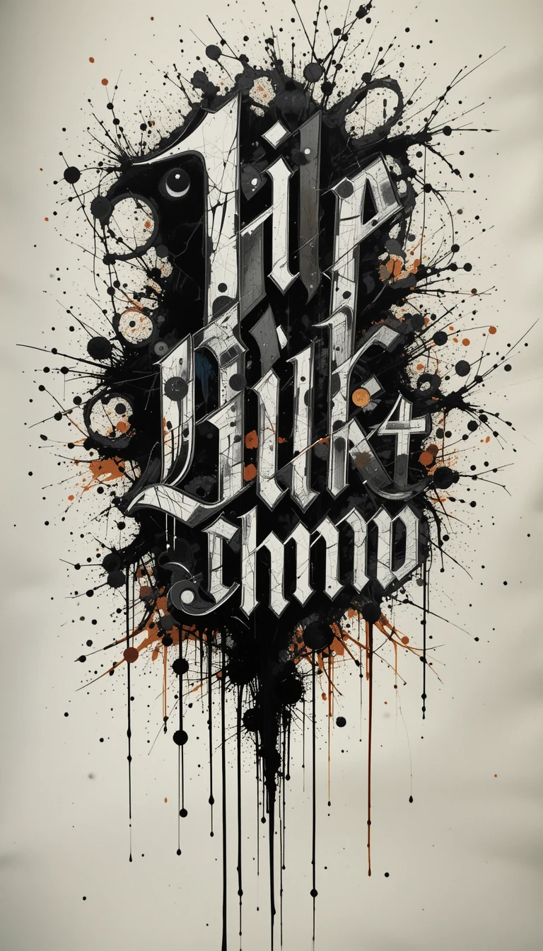 Bold Gothic Text with Abstract Splatter Wall Art