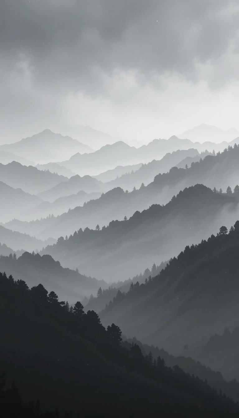 Black and White Foggy Forested Mountains Fine Art Photography