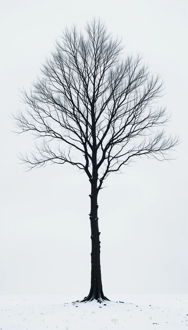 Monochrome Solitary Oak in Snowy Field Photography Print