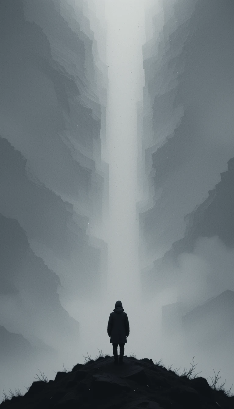 Black and White Minimalist Silhouette Against Textured Wall Print