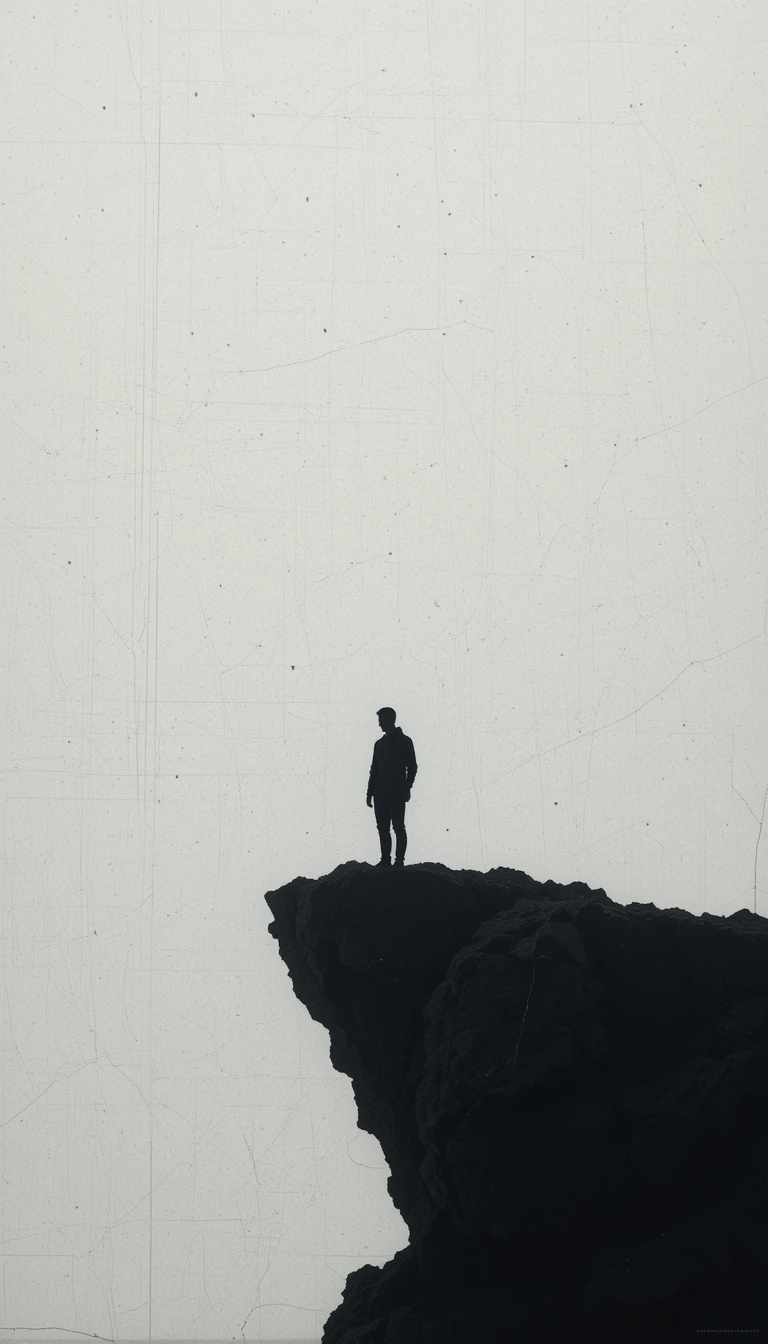 Black and White Minimalist Silhouette Against Textured Wall Print