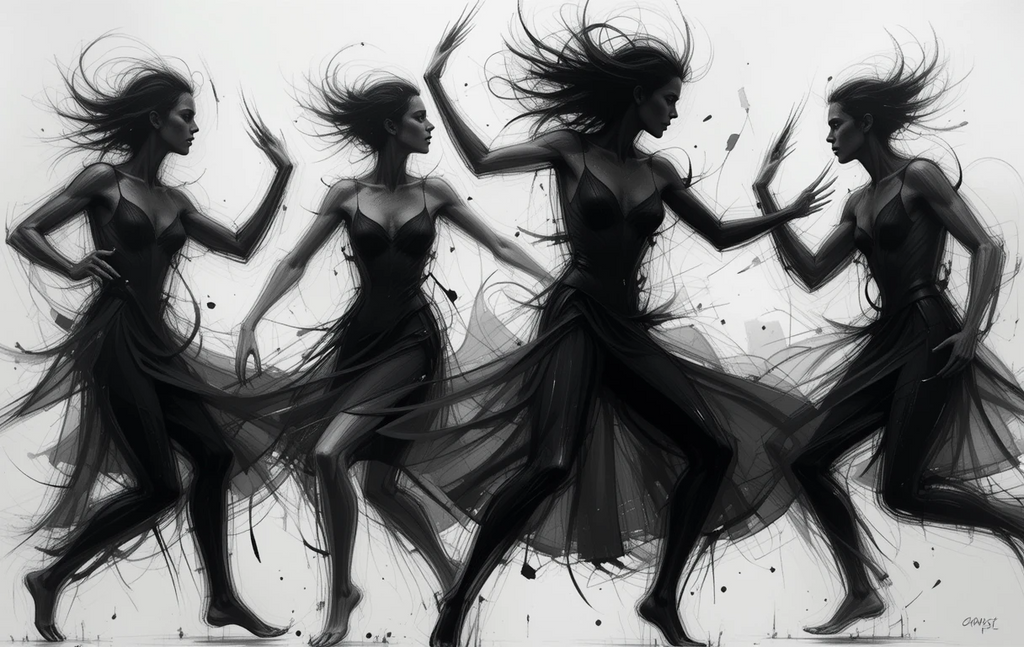 Monochrome Dancing Women Ink Splash Art Print