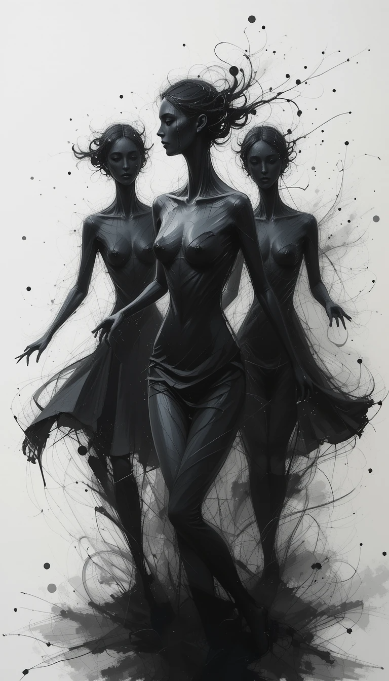 Monochrome Dancing Women Ink Splash Art Print