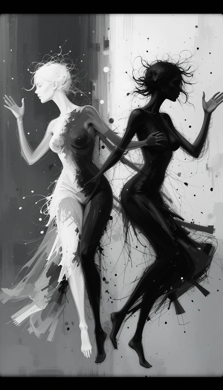 Monochrome Dancing Women Ink Splash Art Print