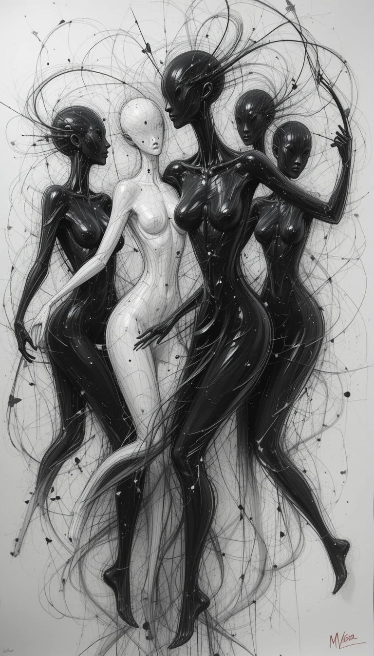 Monochrome Dancing Women Ink Splash Art Print