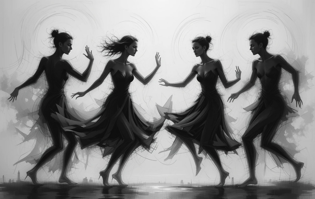 Monochrome Dancing Women Ink Splash Art Print