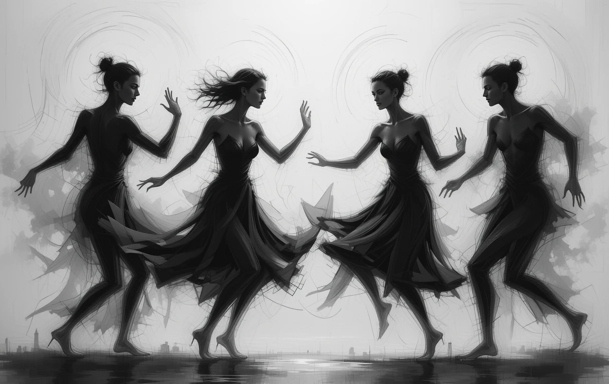 Monochrome Dancing Women Ink Splash Art Print