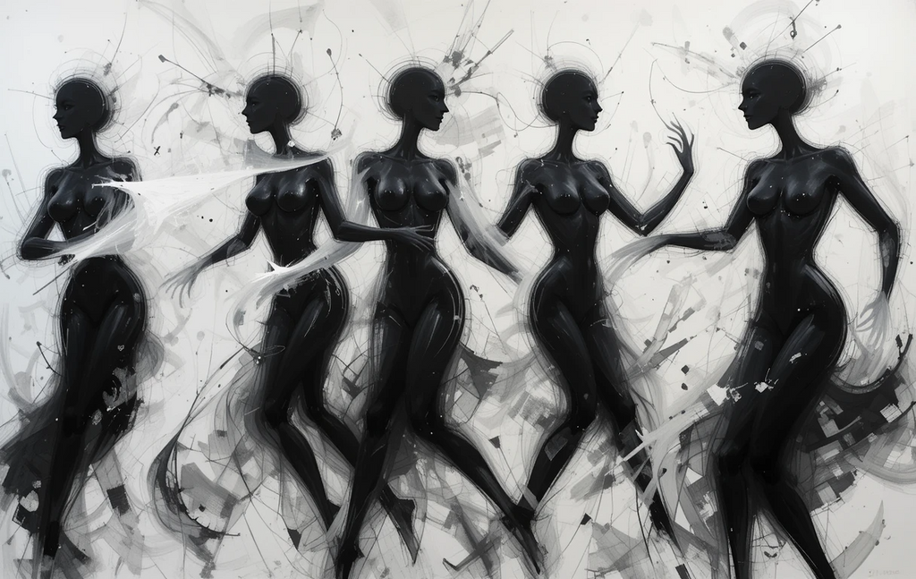 Monochrome Dancing Women Ink Splash Art Print