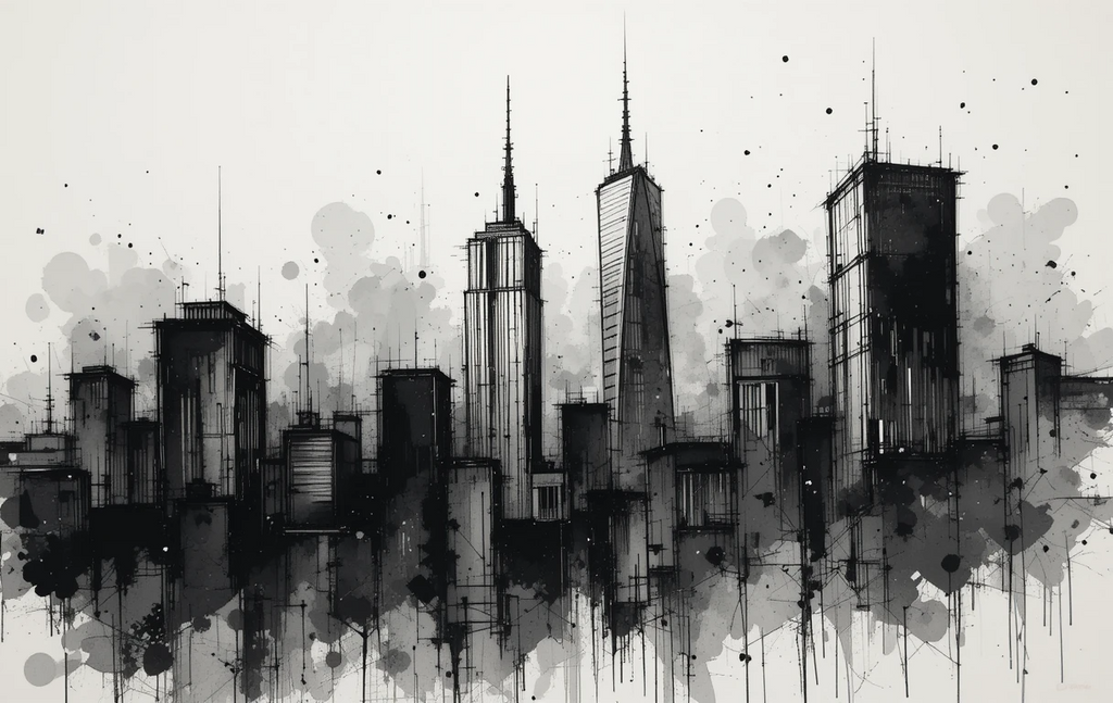 Black and White New York Skyscrapers Splatter Print