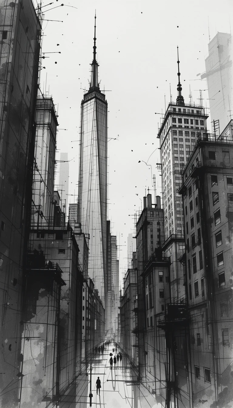 Black and White New York Skyscrapers Splatter Print