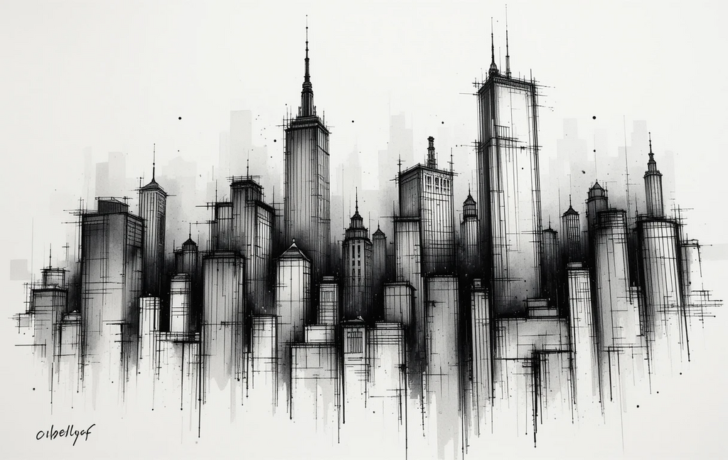 Black and White New York Skyscrapers Splatter Print
