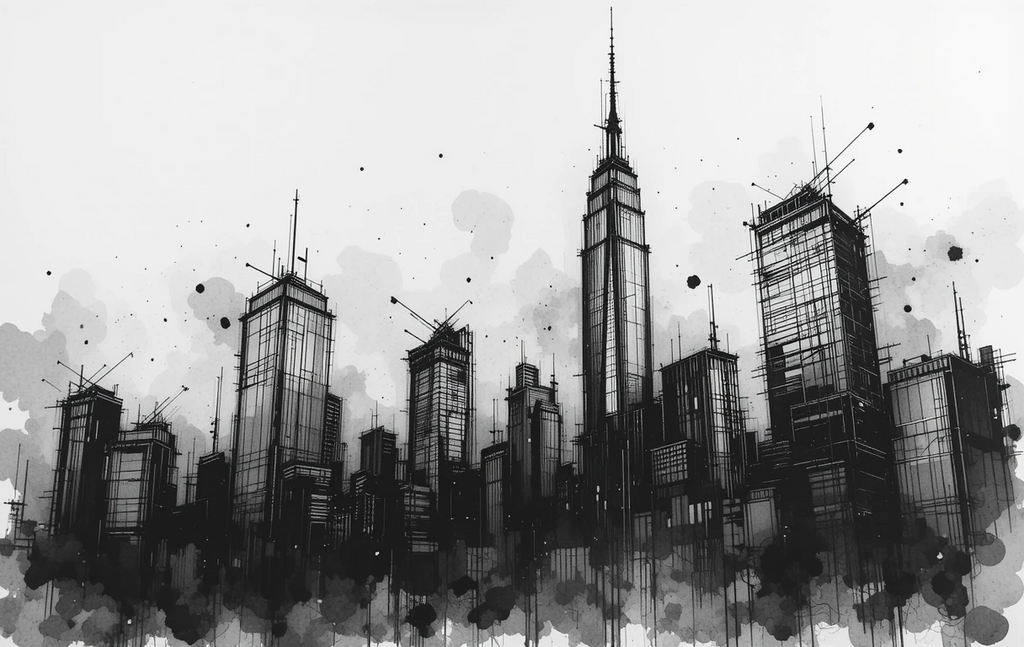 Black and White New York Skyscrapers Splatter Print