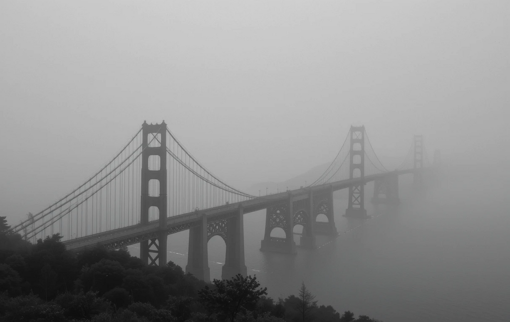 Monochrome Golden Gate Bridge Misty Landscape Wall Art