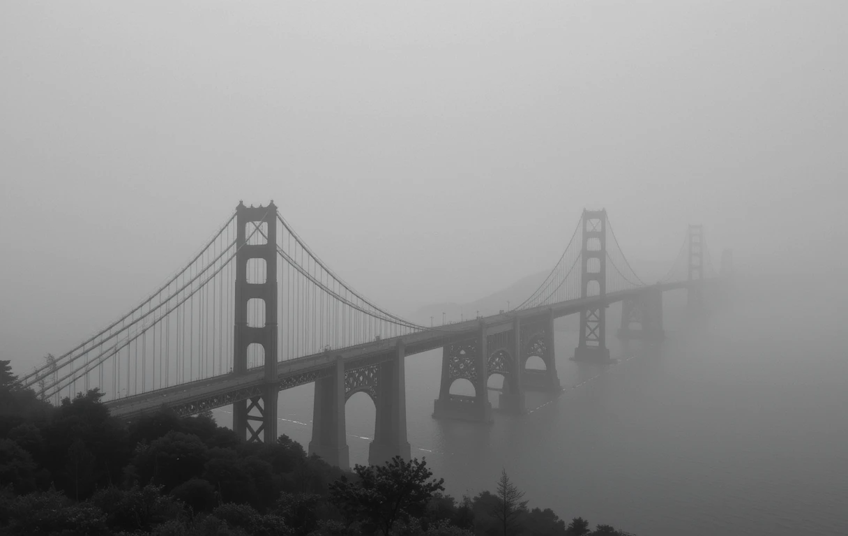 Foggy elevated highways/bridges with buildings