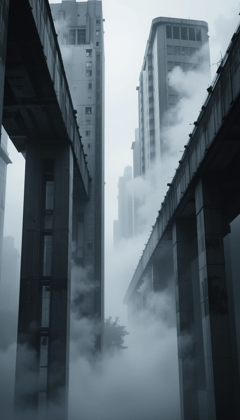 Sharp pointed skyscraper in clouds
