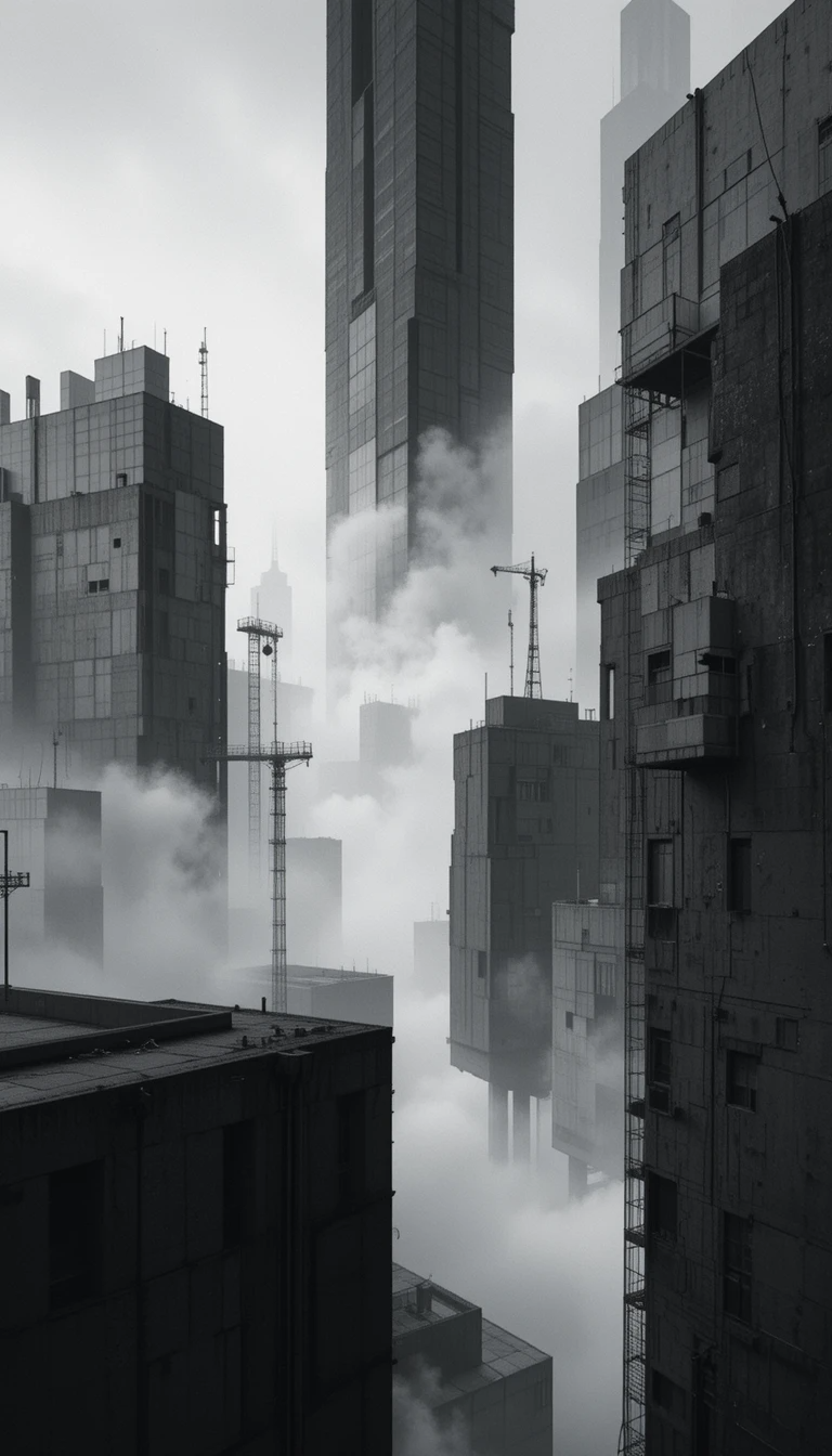 Sharp pointed skyscraper in clouds