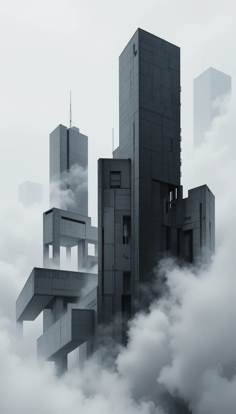 Sharp pointed skyscraper in clouds