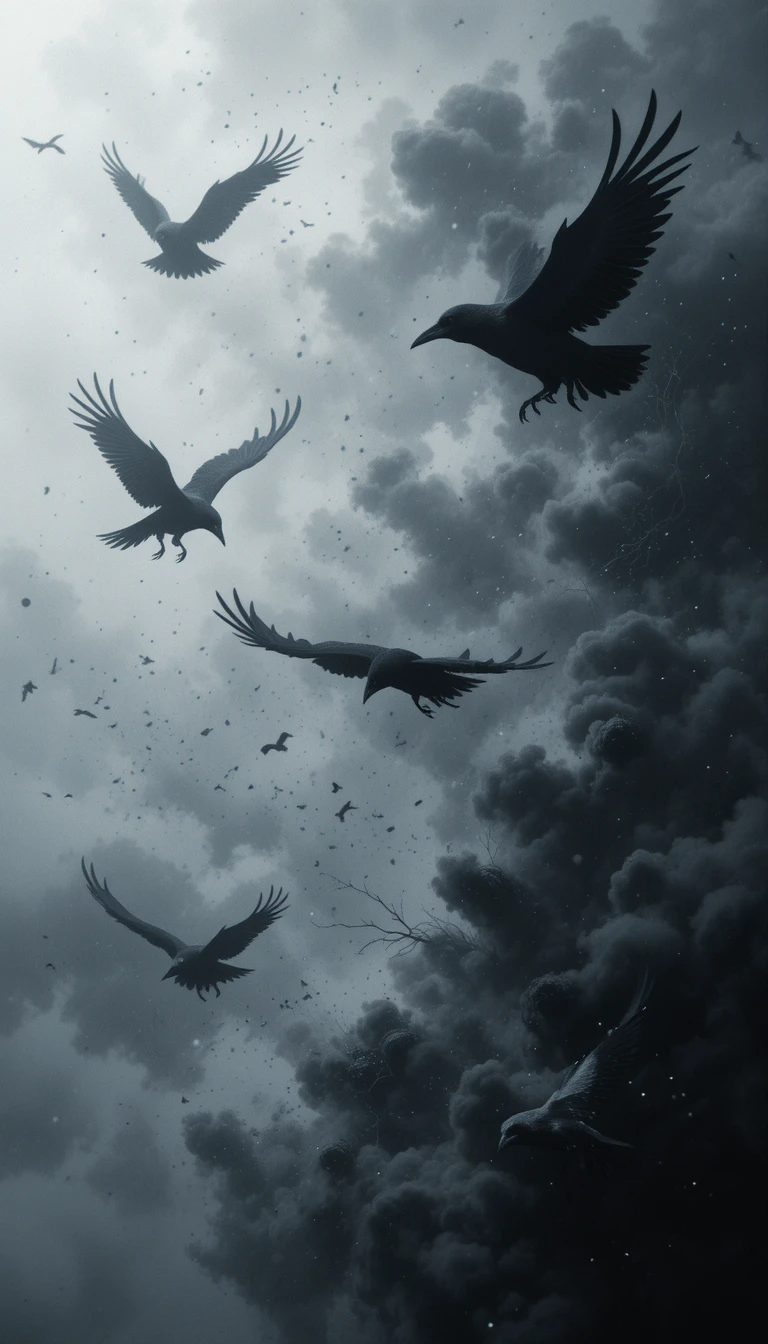 Birds flying in cloudy sky