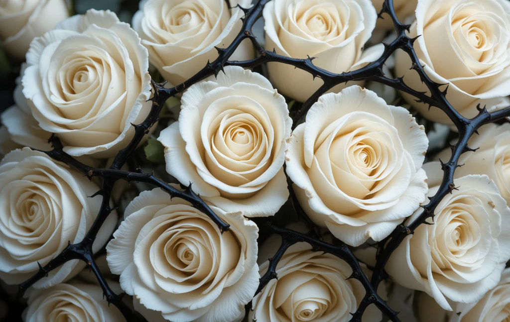 White roses with black thorns