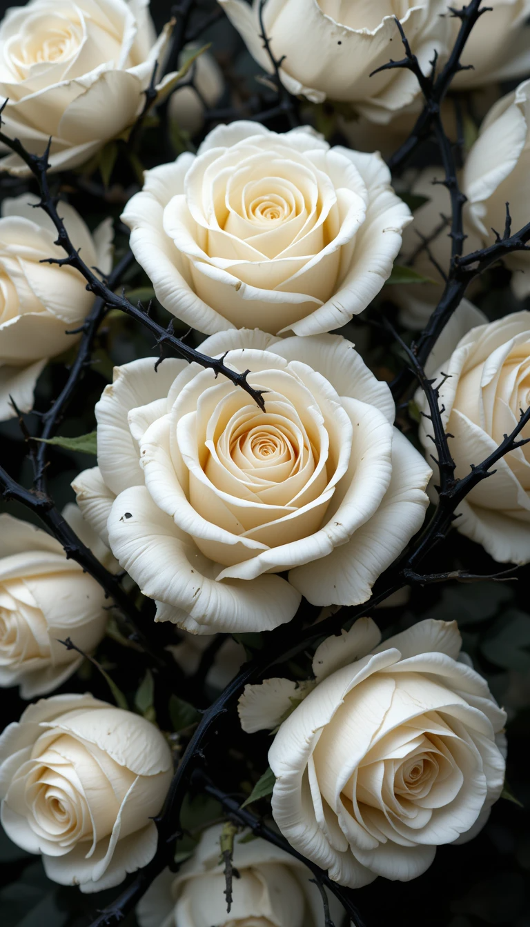 White roses with black thorns