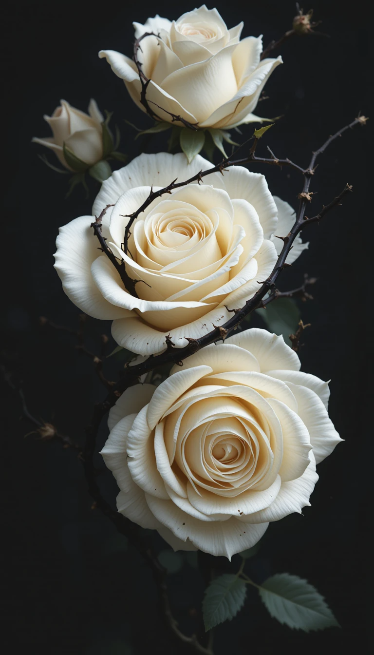 White roses with black thorns