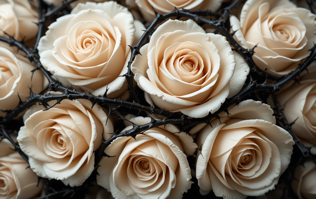 White roses with black thorns