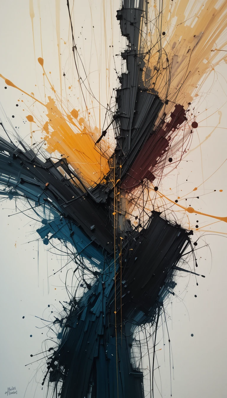 Abstract exploding dark structure with colors (mostly dark)