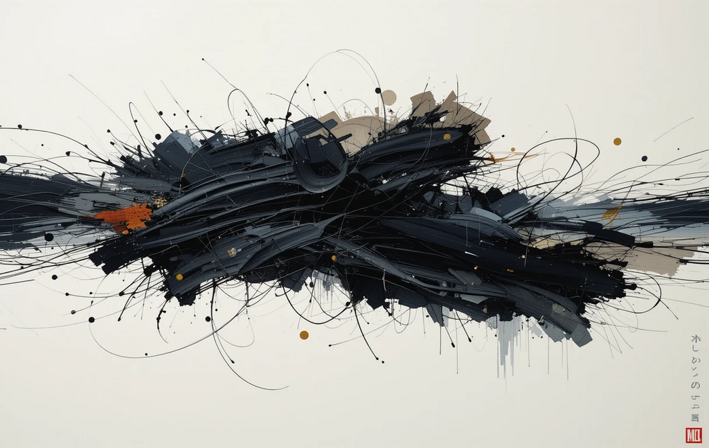 Abstract exploding dark structure with colors (mostly dark)