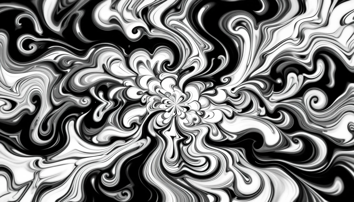 Psychedelic Swirling Monochrome Fractal - Abstract Black and White Wall Decor