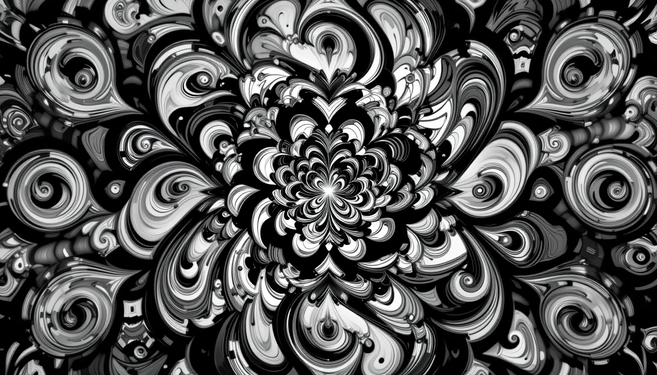 Psychedelic Swirling Monochrome Fractal - Abstract Black and White Wall Decor