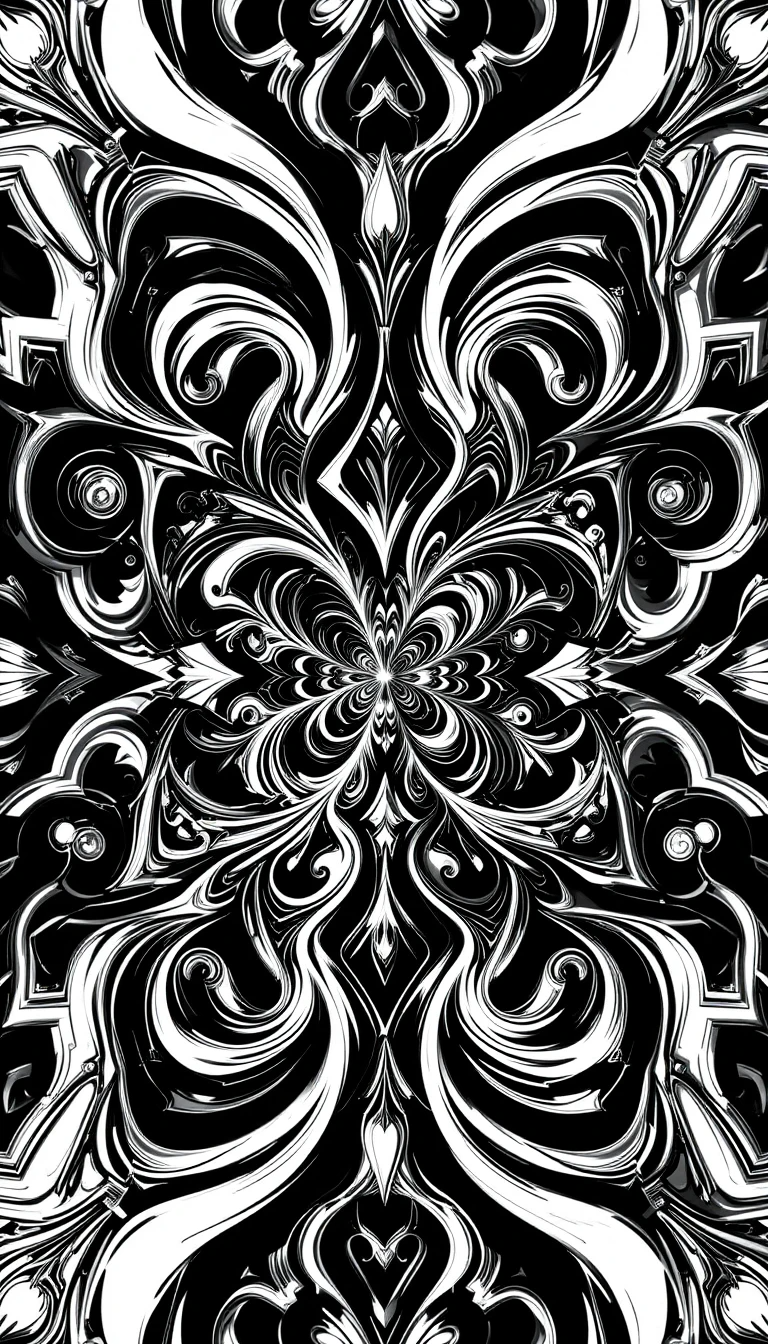 Psychedelic Swirling Monochrome Fractal - Abstract Black and White Wall Decor