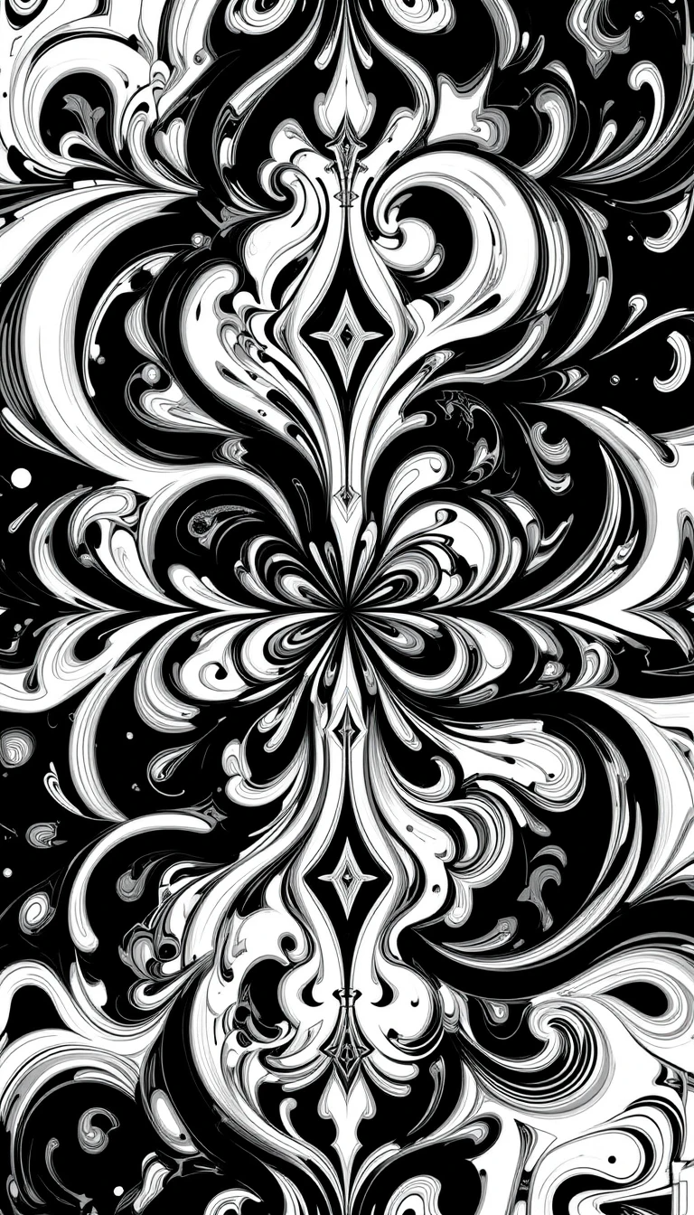 Psychedelic Swirling Monochrome Fractal - Abstract Black and White Wall Decor