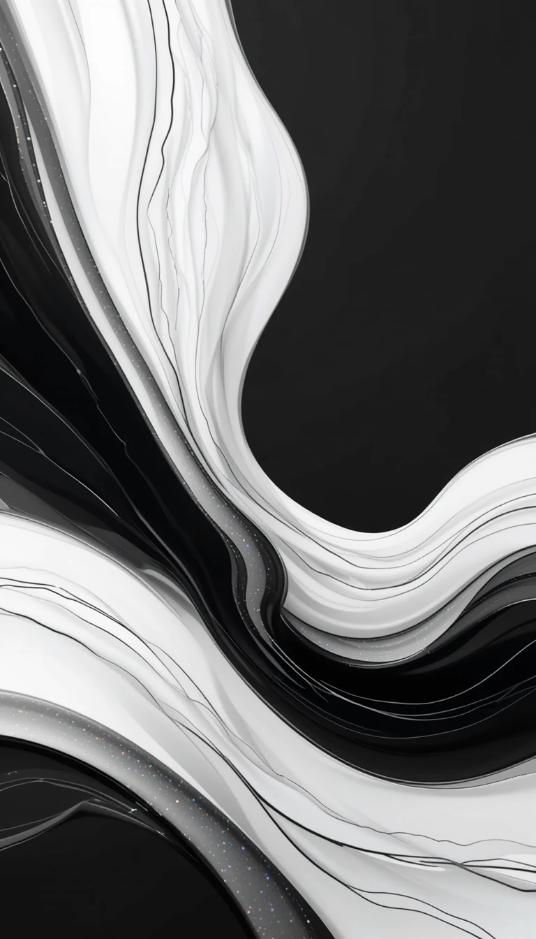 Abstract Black and White Fluid Waves - Modern Minimalist Digital Art Print