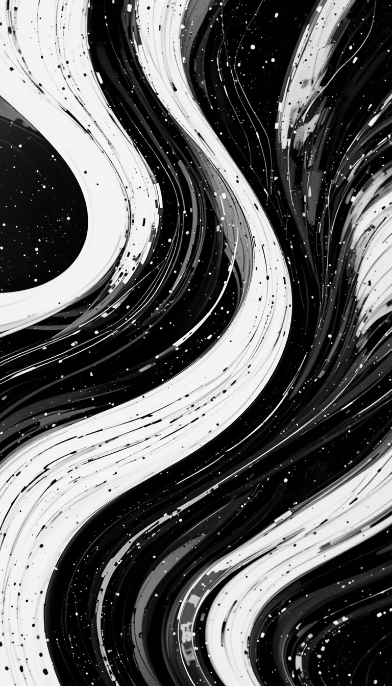 Abstract Black and White Fluid Waves - Modern Minimalist Digital Art Print