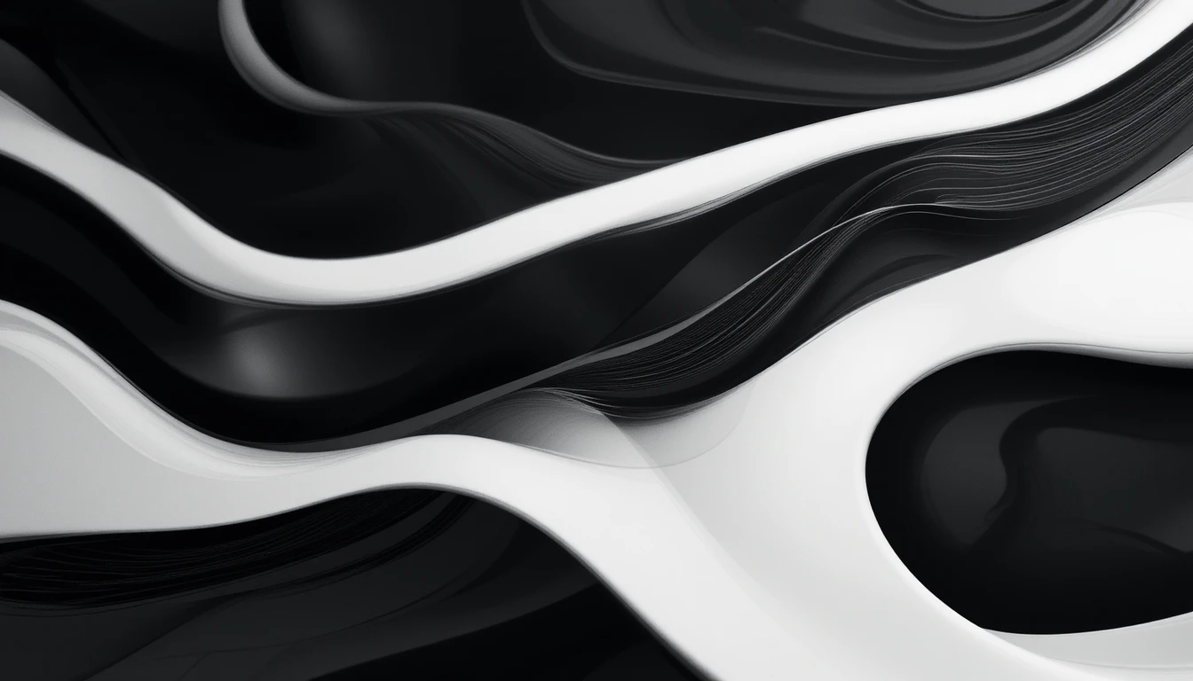 Abstract Black and White Fluid Waves - Modern Minimalist Digital Art Print