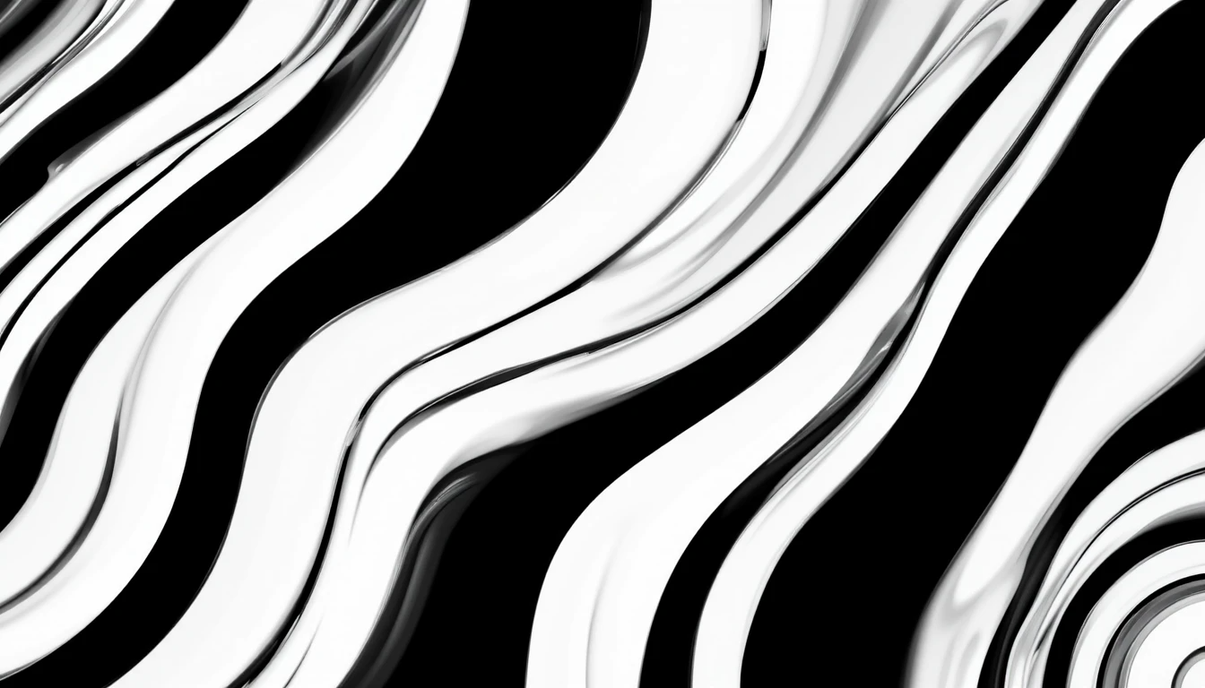 Abstract Black and White Fluid Waves - Modern Minimalist Digital Art Print
