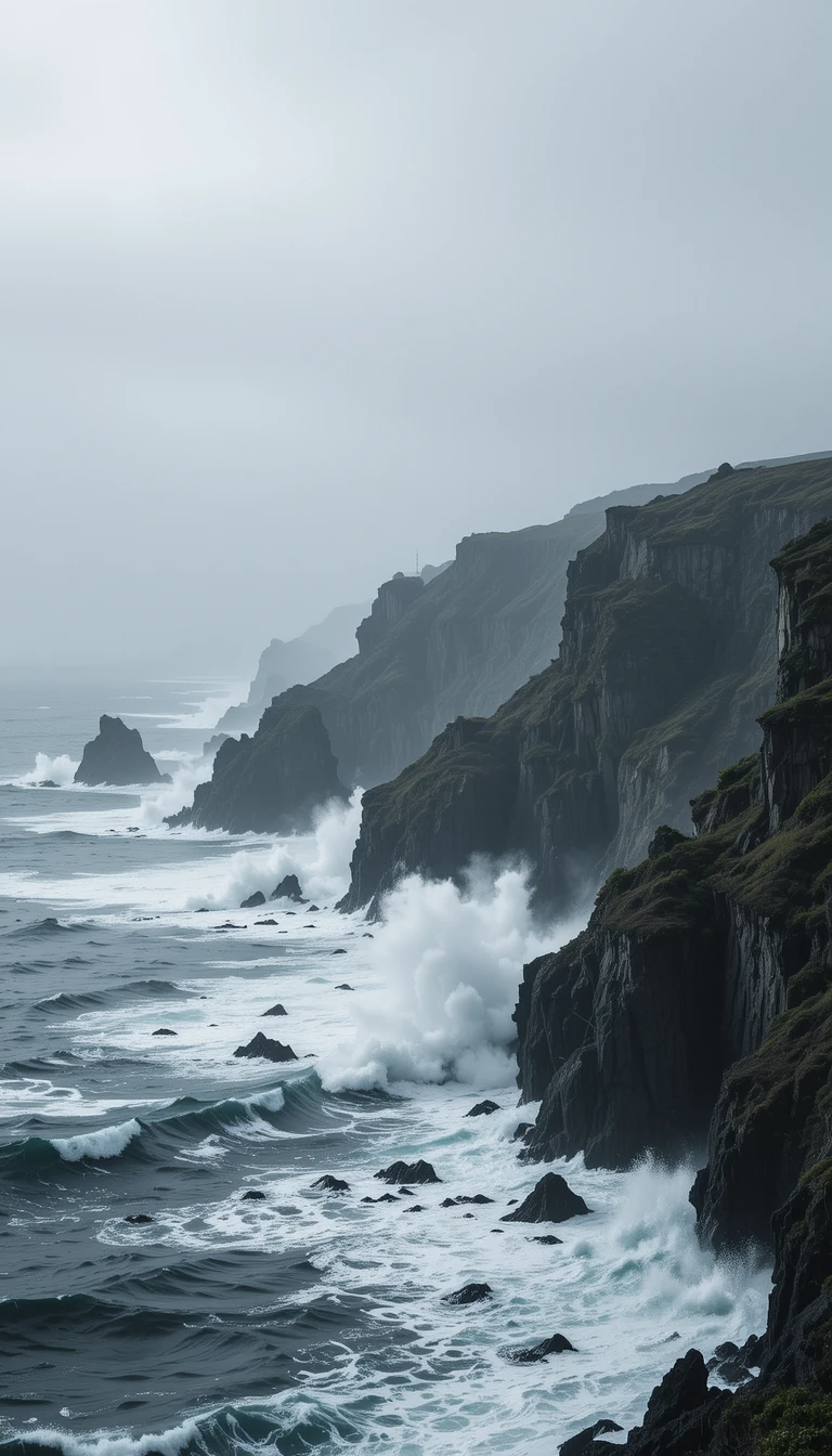 Powerful Ocean Waves Crashing on Rocks - Moody Black and White Seascape Photography