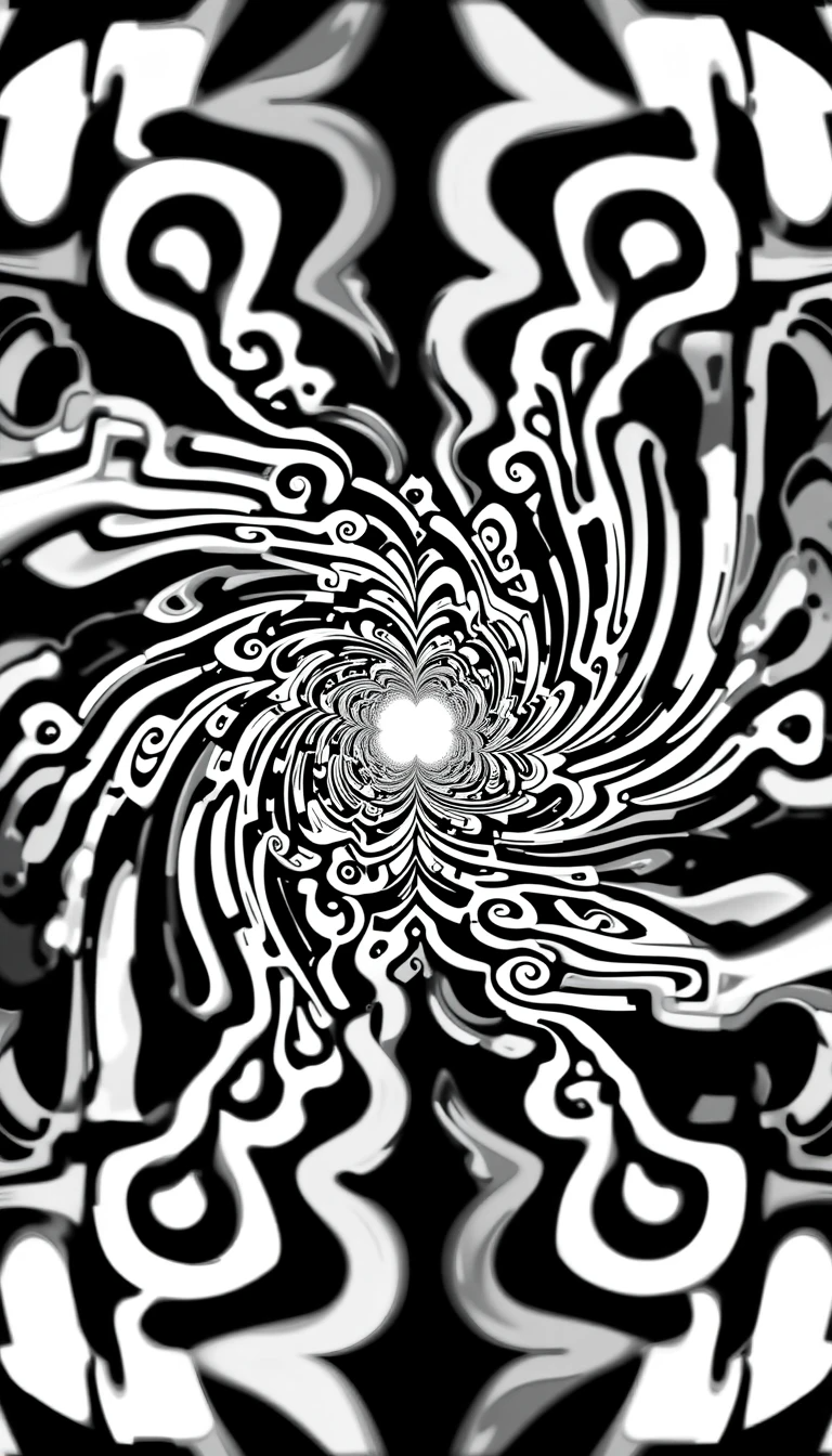Swirling black and white abstract spiral
