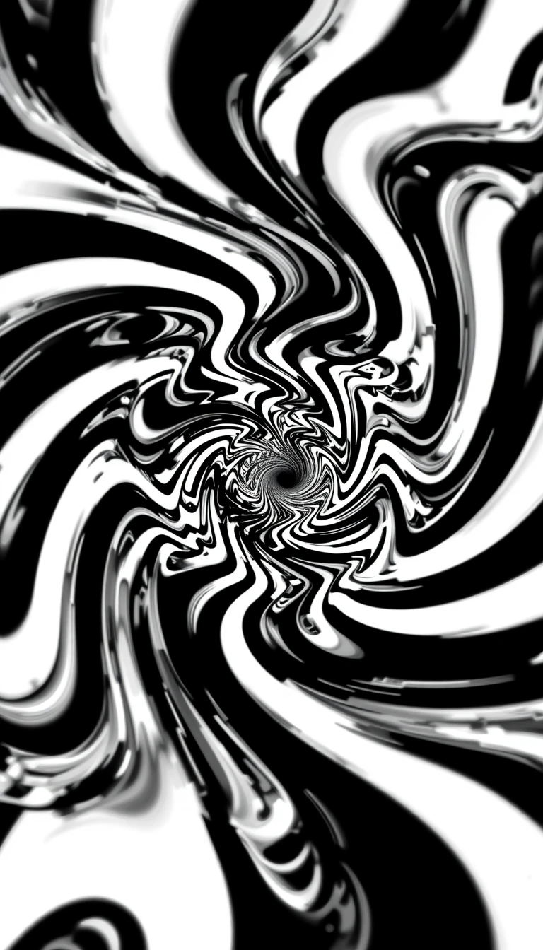 Swirling black and white abstract spiral